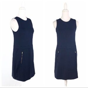 Cynthia Rowley navy blue stretch ponte knit sleeveless sheath dress pockets XS